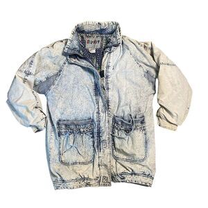 East West Jean Jacket Women Large Acid Wash 80s Punk Denim Vintage Oversized